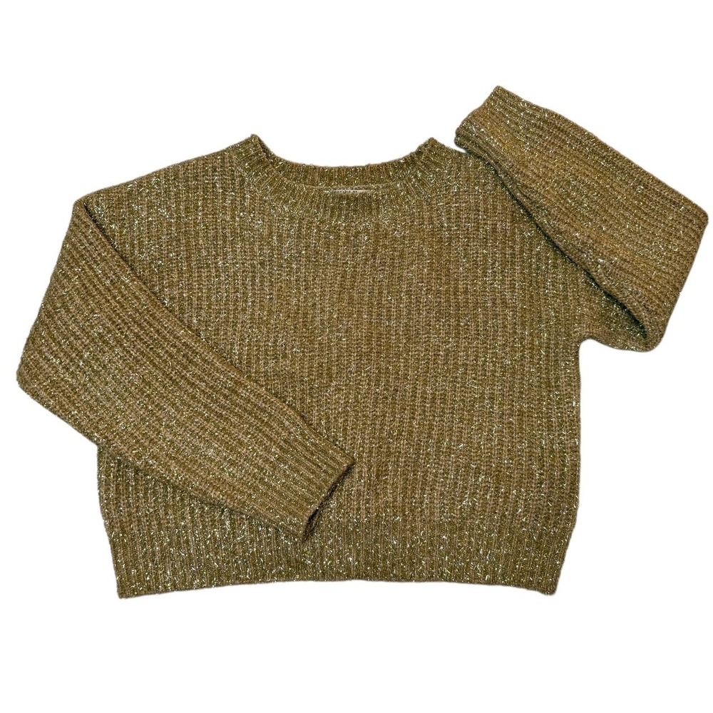 Forever21 Contemporary GOLD Lurex Sweater Fuzzy Cropped Holiday Party Knit XS